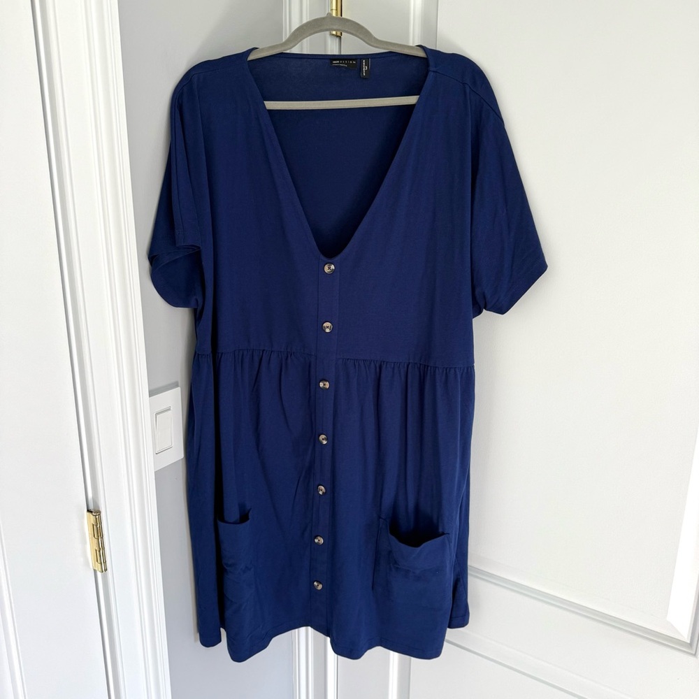 ASOS Blue Button-Down Dress with Pockets